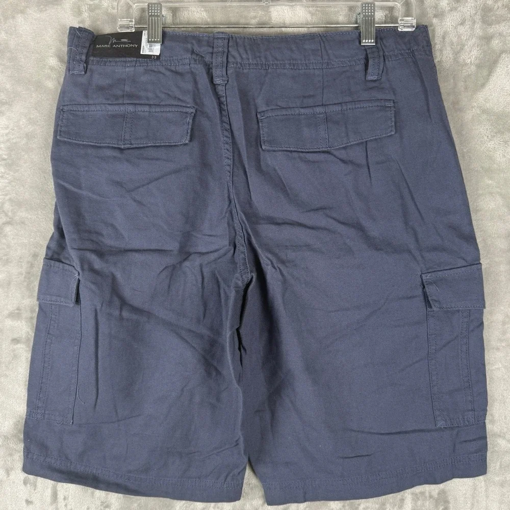 Marc Anthony Mens‎ Navy Blue Cargo Shorts Size 33 Linen Blend Casual Outdoors